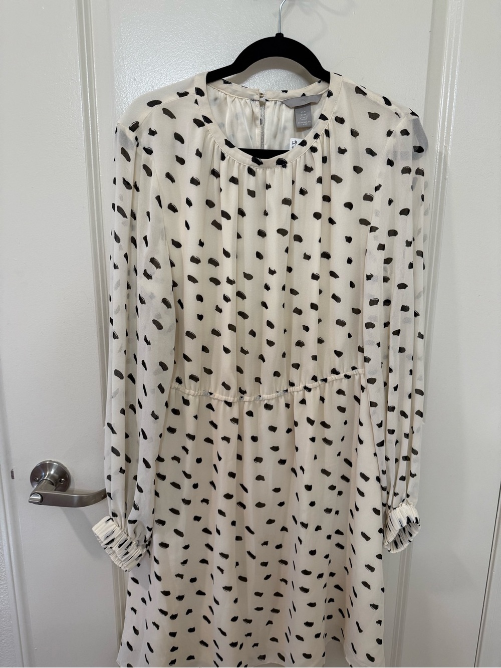 H&M Cream Long Sleeve Dress with Black Spot Print